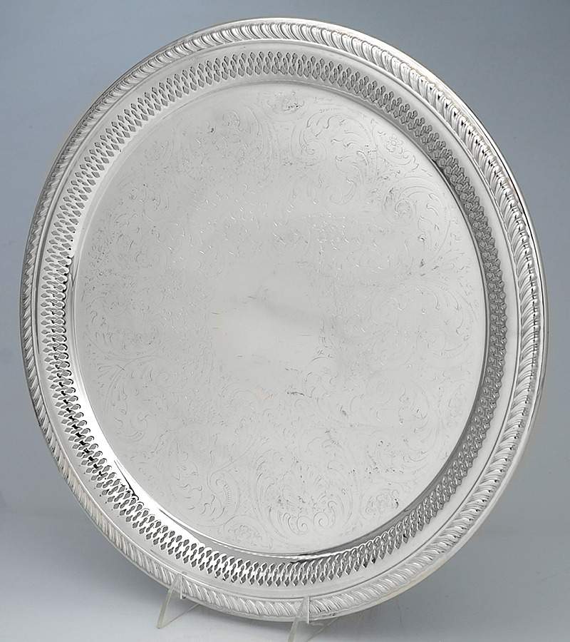6705 (Silverplate, Hollowware) 15" Pierced Round Tray by F B Rogers-1