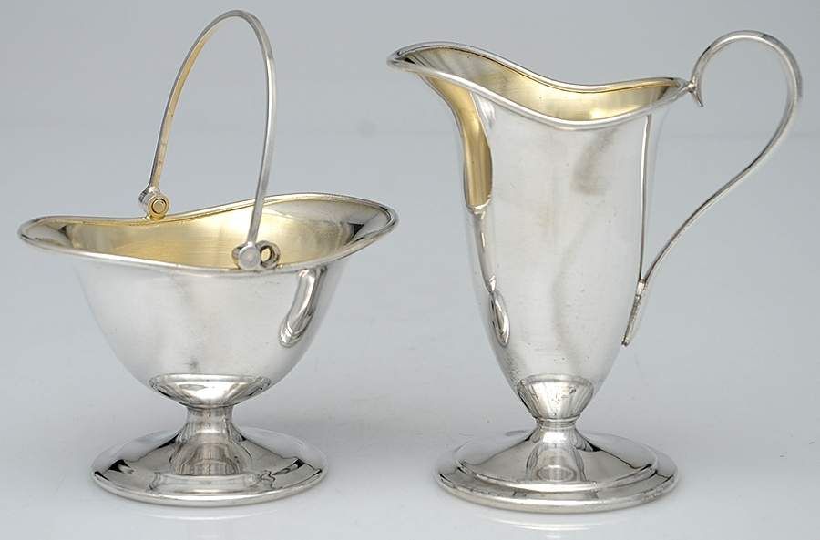 647 (Silverplate, Hollowware) Creamer & Open Handled Sugar Basket (uses SCR) by Forbes-1