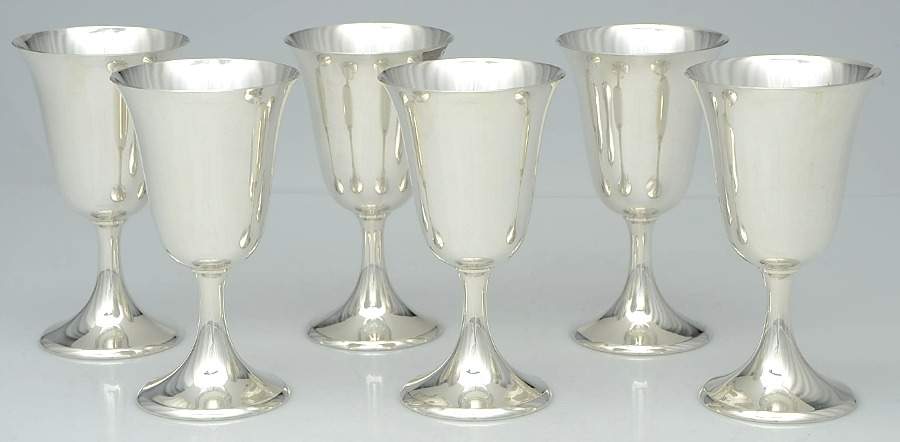 63 (Sterling, Hollowware) Sterling Water Goblet - Set of 6 by Frank Whiting-1