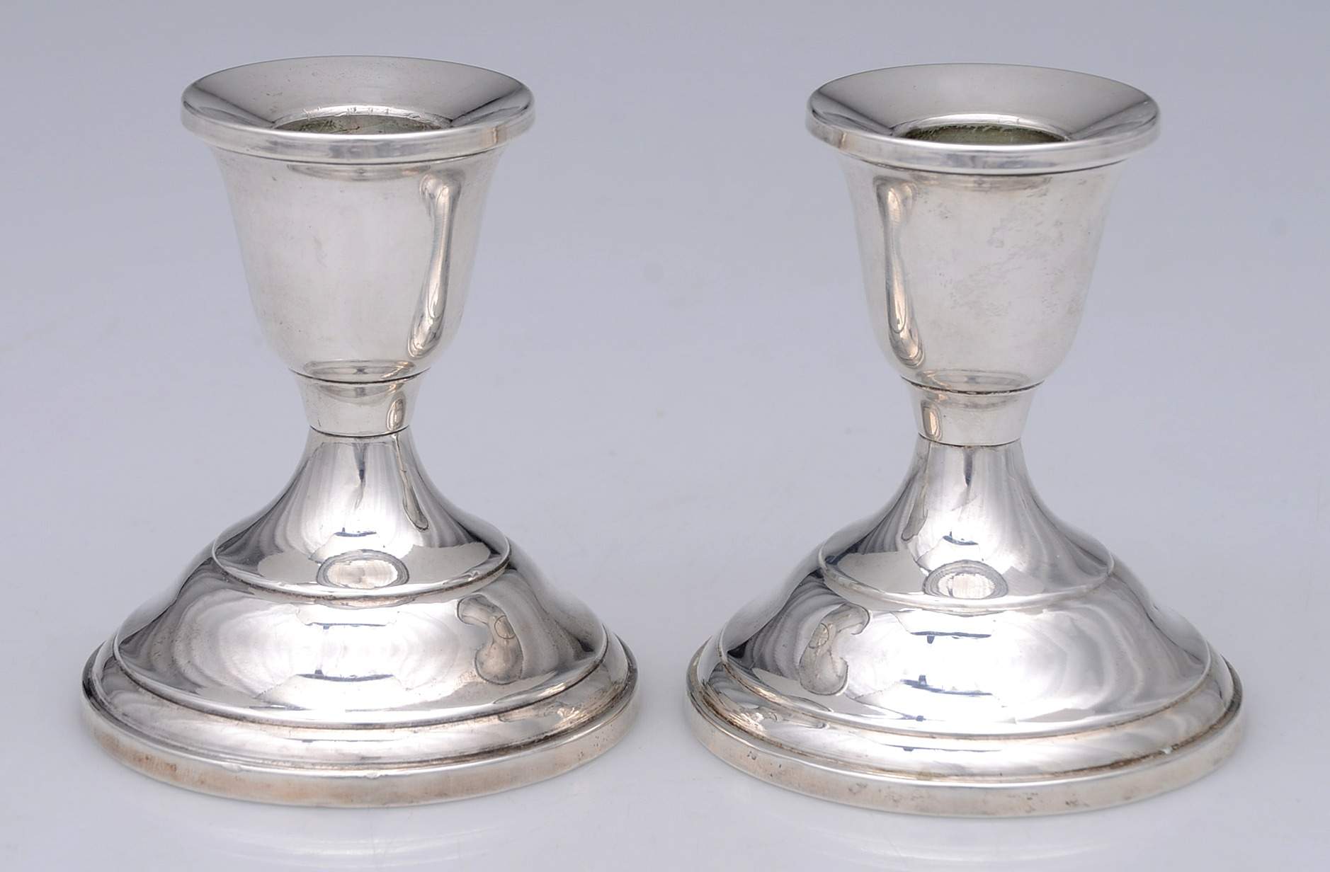 853 (Sterling, Hollowware) Pair of Weighted Console Candleholders by Fisher Silversmiths-1