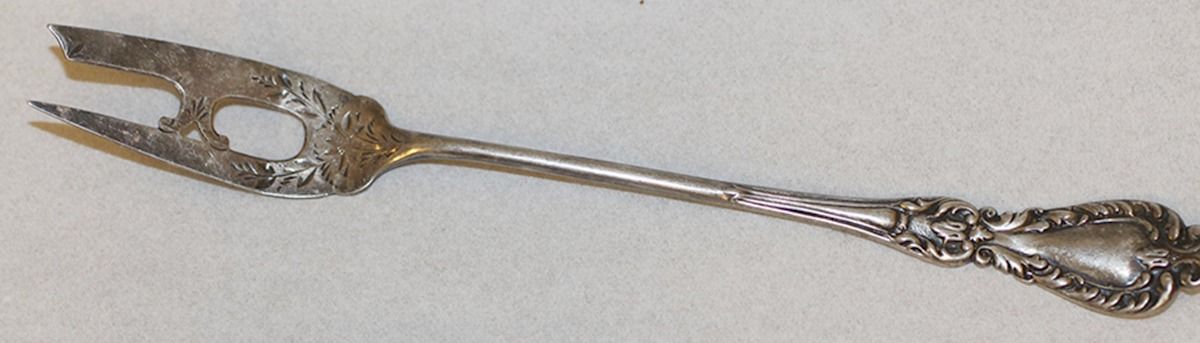 FSG13 (Sterling) Bright Cut Long Handle Pickle/Olive Fork by F S Gilbert-1