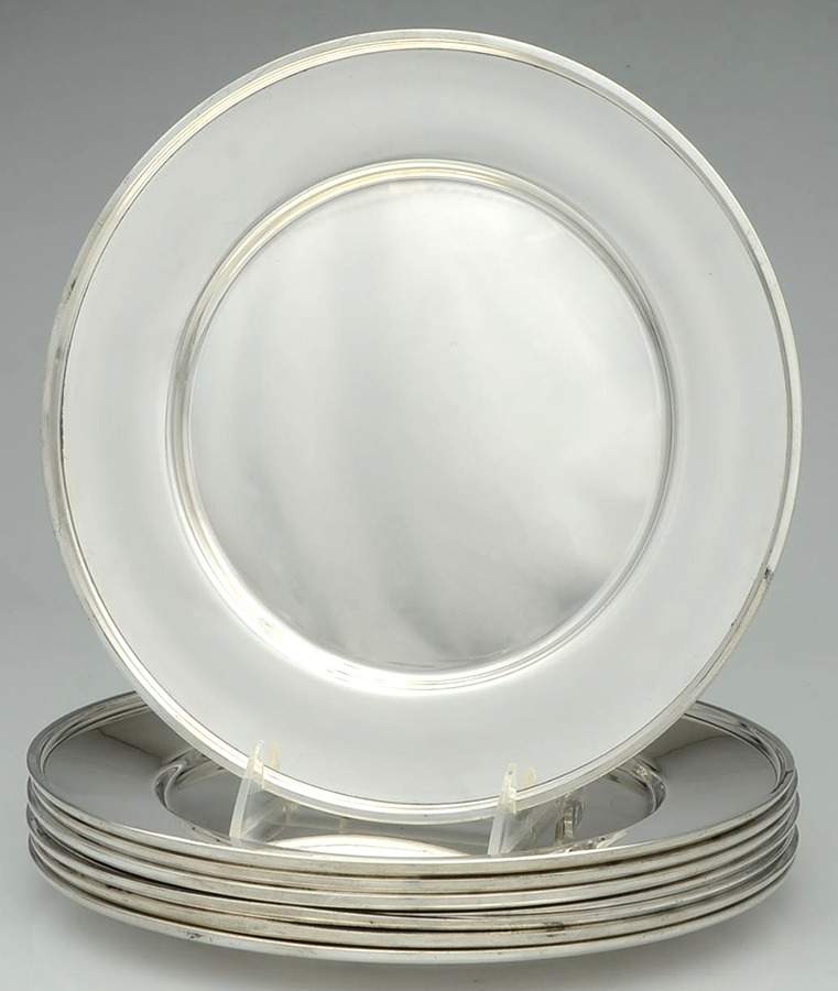 B681 (Sterling, Hollowware) (Set of 8) 11" Dinner Plates by Frank Whiting-1