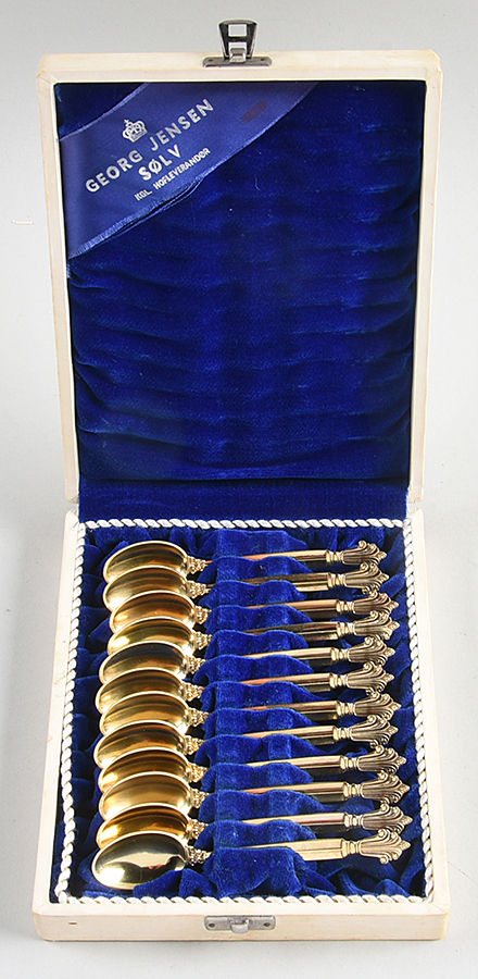 Acanthus (Sterling, 1917) Mocha Spoon - Set of 12 & Case by Georg Jensen (Denmark)-1