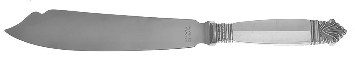 Acanthus (Sterling, 1917) Large Cake Knife with Stainless Blade by Georg Jensen (Denmark)-1