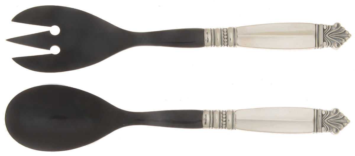 Acanthus (Sterling, 1917) 2 Pc Horn Bowl Salad Set by Georg Jensen (Denmark)-1