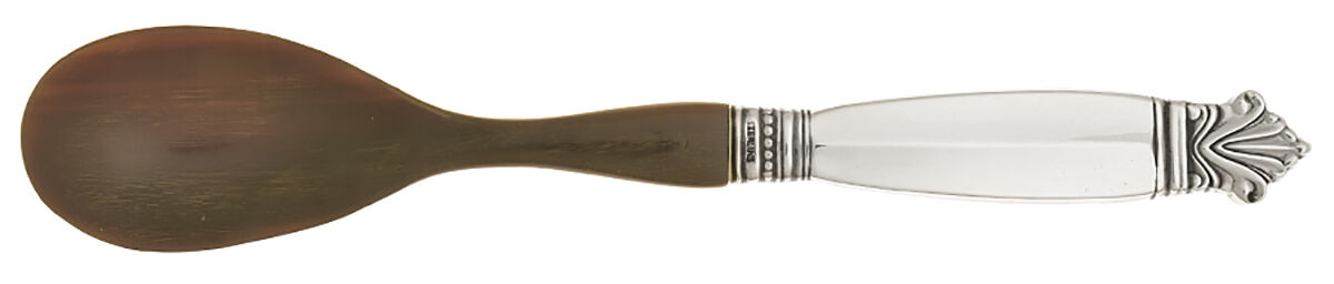 Acanthus (Sterling, 1917) Relish Spoon with Horn Bowl by Georg Jensen (Denmark)-1
