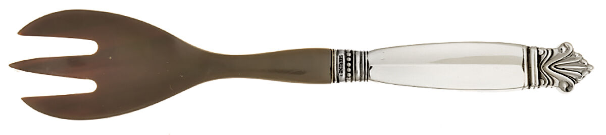 Acanthus (Sterling, 1917) Relish Fork with Horn Tines by Georg Jensen (Denmark)-1