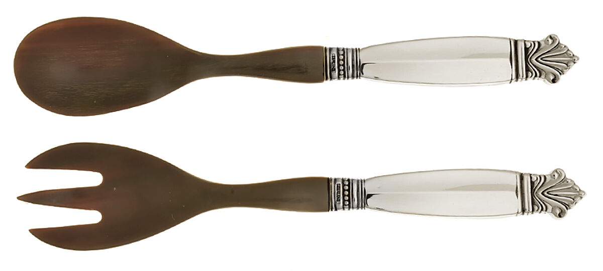 Acanthus (Sterling, 1917) 2 Pc Horn Bowl Relish Set by Georg Jensen (Denmark)-1