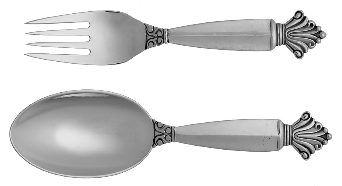 Acanthus (Sterling, 1917) 2 Pc Baby Set (BF, BS) by Georg Jensen (Denmark)-1