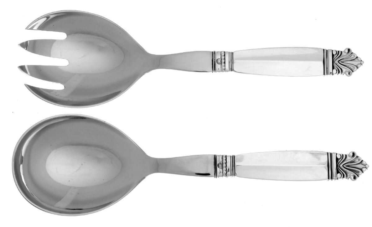 Acanthus (Sterling, 1917) 2pc. Stainless Bowl Serving Set by Georg Jensen (Denmark)-1