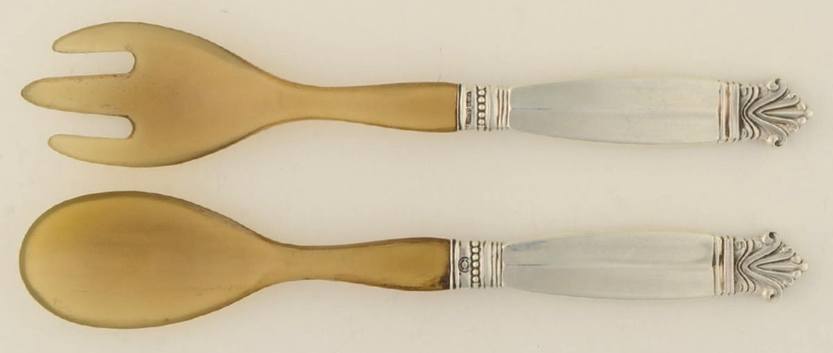 Acanthus (Sterling, 1917) 2 Pc Horn Bowl Relish Set by Georg Jensen (Denmark)-1