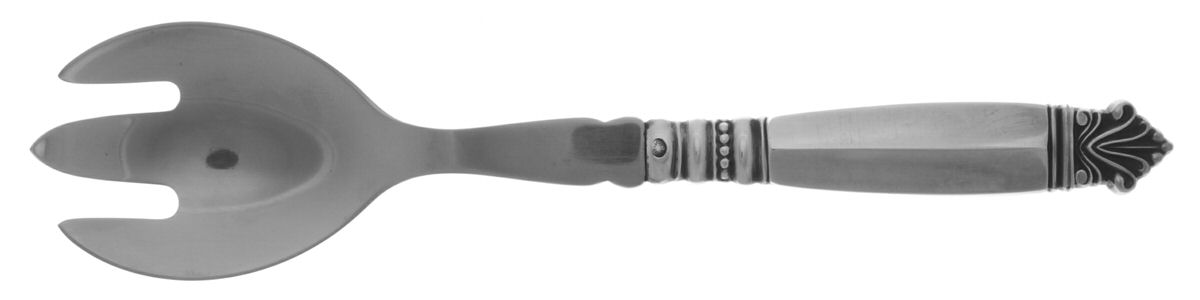 Acanthus (Sterling, 1917) Salad Serving Fork Stainless Prongs Medium by Georg Jensen (Denmark)-1