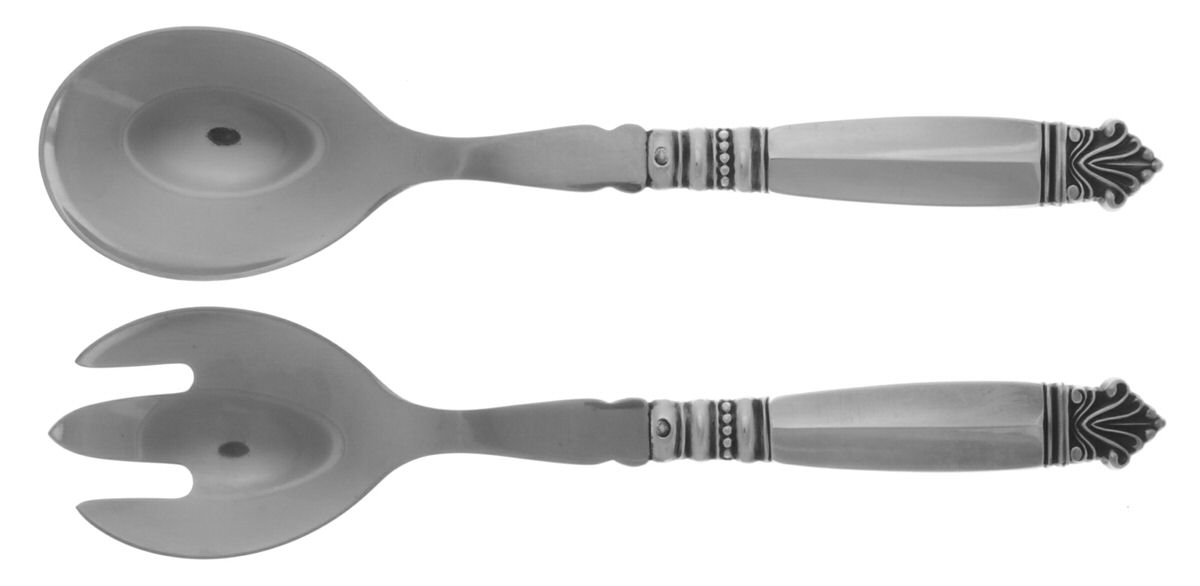 Acanthus (Sterling, 1917) Salad Set 2 Piece Stainless Bowl Medium by Georg Jensen (Denmark)-1
