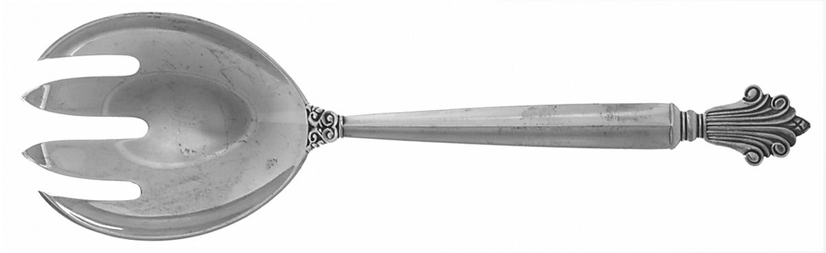 Acanthus (Sterling, 1917) Small Solid Serving Fork by Georg Jensen (Denmark)-1