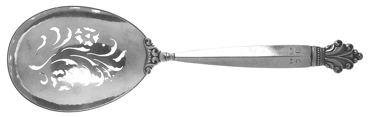 Acanthus (Sterling, 1917) Pierced Berry/Casserole Spoon by Georg Jensen (Denmark)-1
