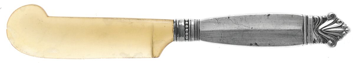 Acanthus (Sterling, 1917) Cheese Spreader with Horn Blade by Georg Jensen (Denmark)-1