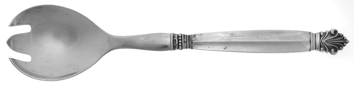 Acanthus (Sterling, 1917) Salad Serving Fork with Stainless Prongs by Georg Jensen (Denmark)-1