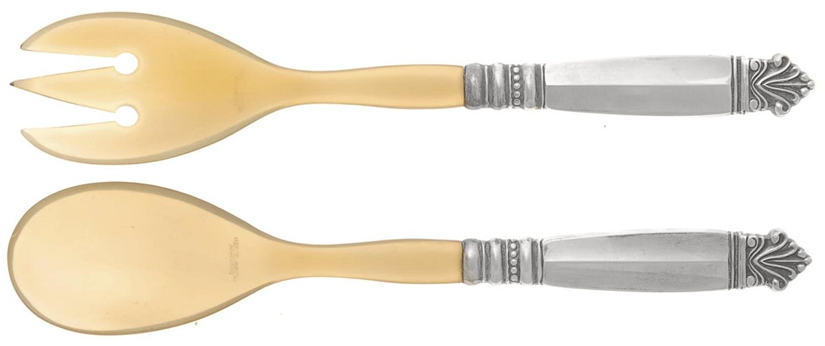 Acanthus (Sterling, 1917) 2 Pc Horn Bowl Salad Set by Georg Jensen (Denmark)-1