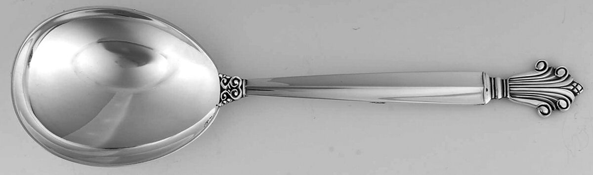 Acanthus (Sterling, 1917) Small Solid Serving Spoon by Georg Jensen (Denmark)-1