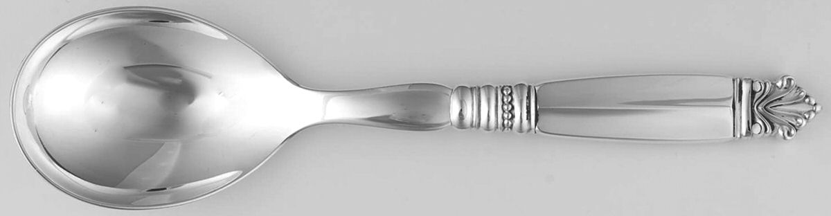 Acanthus (Sterling, 1917) Hollow Handle Salad Serving Spoon by Georg Jensen (Denmark)-1