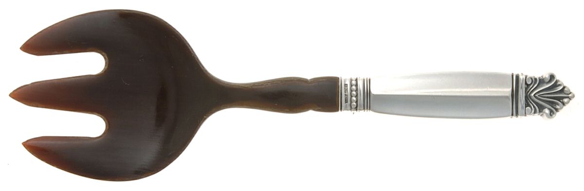 Acanthus (Sterling, 1917) Small Salad Serving Fork with Horn Tines by Georg Jensen (Denmark)-1