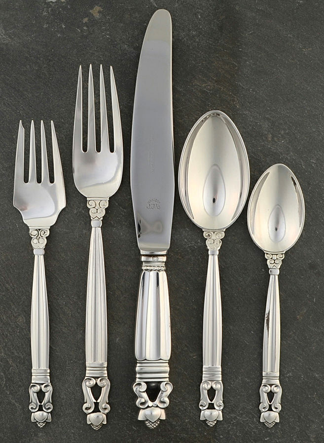 Acorn (Sterling, 1915) 40 Piece Estate Set by Georg Jensen (Denmark)-1