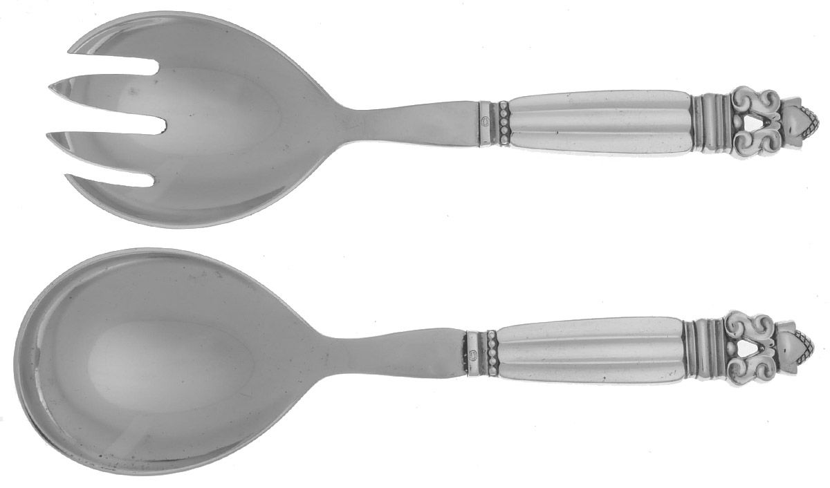 Acorn (Sterling, 1915) 2pc. Stainless Bowl Serving Set by Georg Jensen (Denmark)-1