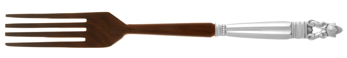 Acorn (Sterling, 1915) Salad Serving Fork with Wooden Prongs HC by Georg Jensen (Denmark)-1