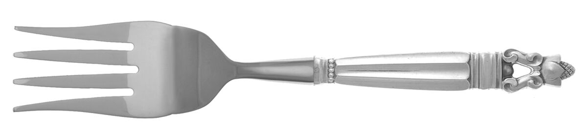 Acorn (Sterling, 1915) Cold Meat Fork Large, Stainless Tines HC by Georg Jensen (Denmark)-1