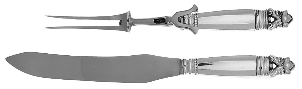Acorn (Sterling, 1915) Large 2-Piece Roast Carving Set w/Stainless Blade by Georg Jensen (Denmark)-1