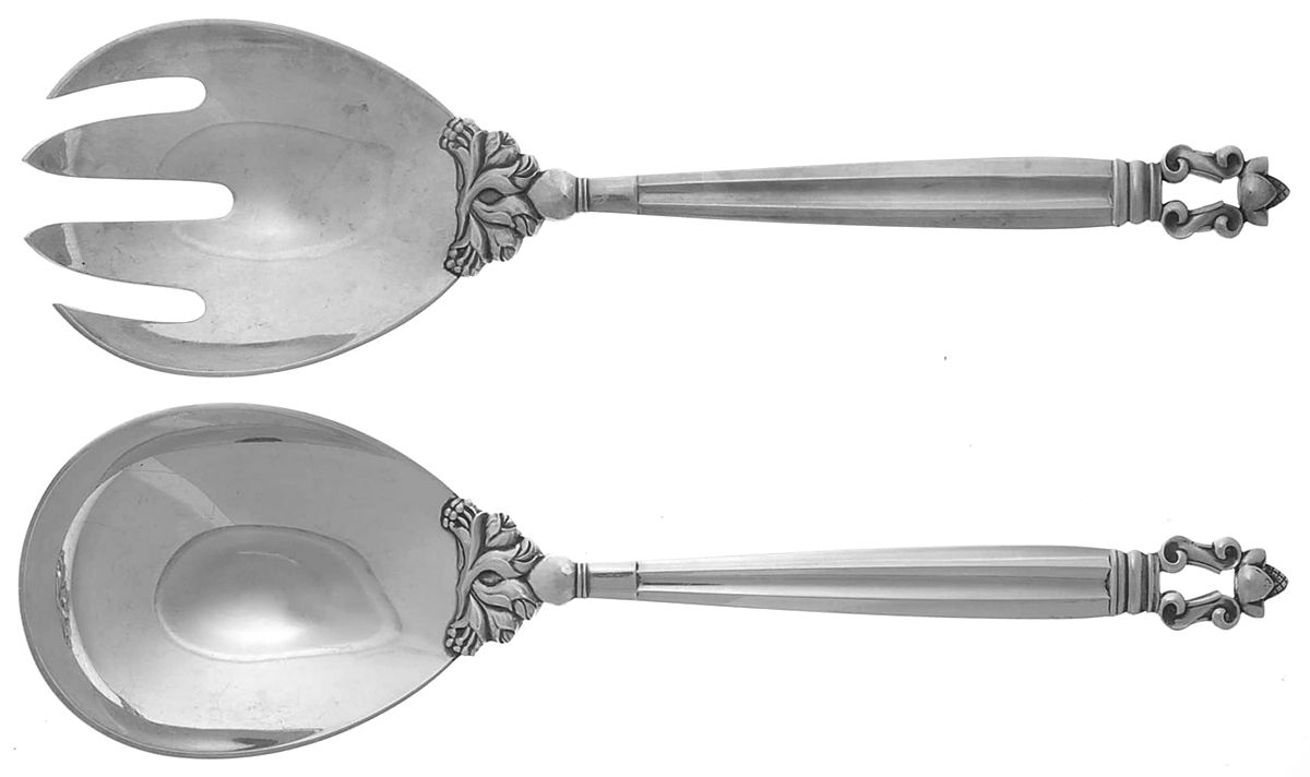 Acorn (Sterling, 1915) Large Solid Serving Set by Georg Jensen (Denmark)-1