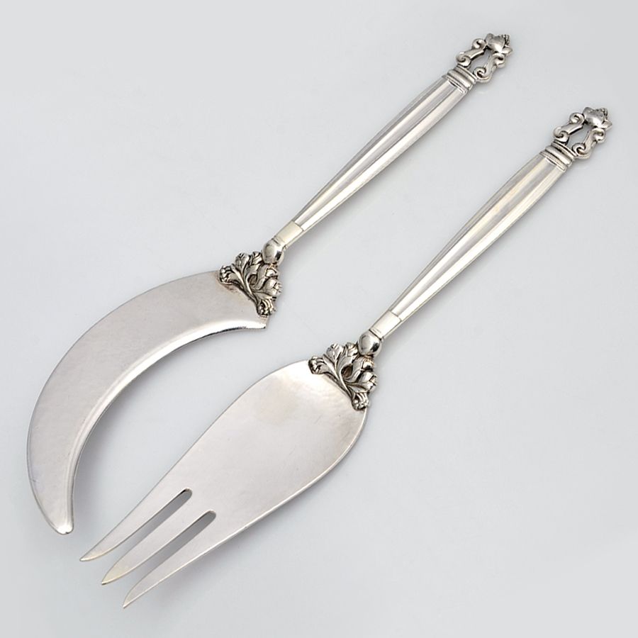 Acorn (Sterling, 1915) 2 Piece Large Solid Melon Serving Set by Georg Jensen (Denmark)-1
