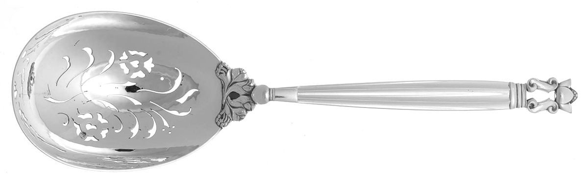 Acorn (Sterling, 1915) Pierced Berry/Casserole Spoon by Georg Jensen (Denmark)-1