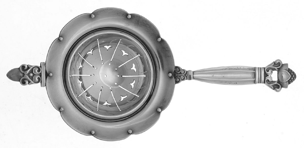 Acorn (Sterling, 1915) Solid Individual Overcup Tea Strainer by Georg Jensen (Denmark)-1