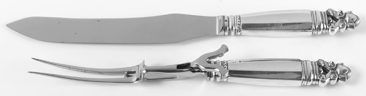Acorn (Sterling, 1915) Large 2-Piece Roast Carving Set with Stainless Blade by Georg Jensen (Denmark)-1