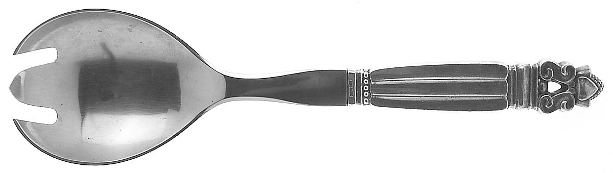 Acorn (Sterling, 1915) Salad Serving Fork Stainless Prongs Medium by Georg Jensen (Denmark)-1