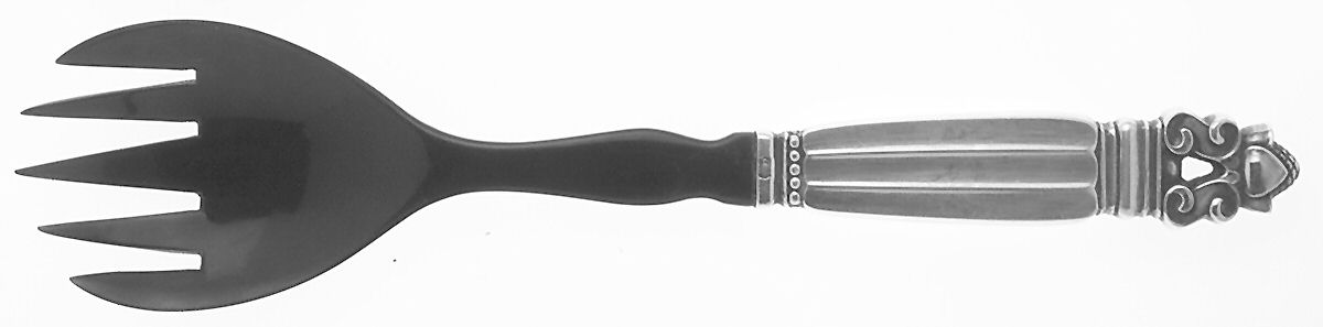 Acorn (Sterling, 1915) Medium Salad Serving Fork with Horn Tines by Georg Jensen (Denmark)-1