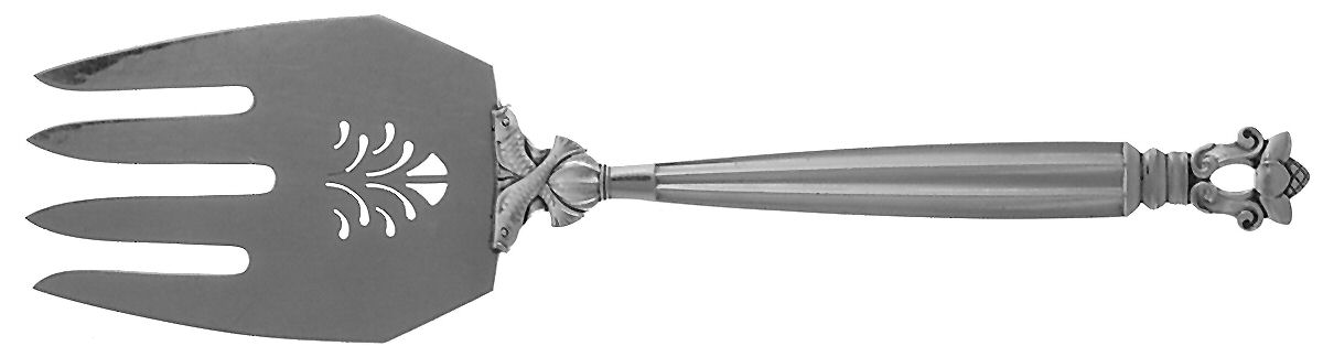 Acorn (Sterling, 1915) Large Solid Fish Serving Fork by Georg Jensen (Denmark)-1