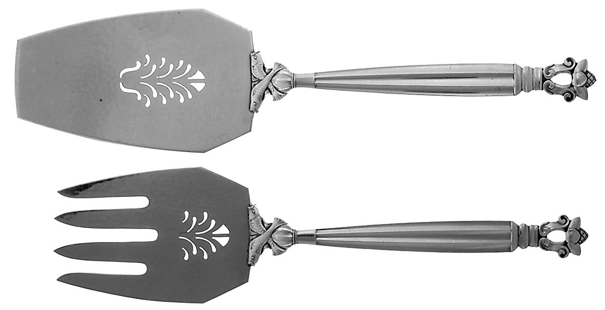 Acorn (Sterling, 1915) 2 Piece Large Solid Fish Serving Set by Georg Jensen (Denmark)-1