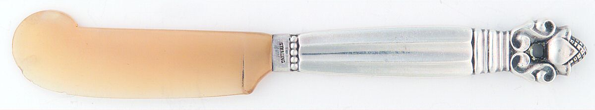 Acorn (Sterling, 1915) Cheese Spreader with Horn Blade by Georg Jensen (Denmark)-1