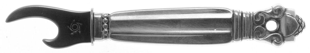 Acorn (Sterling, 1915) Bottle Opener with Stainless Bowl by Georg Jensen (Denmark)-1