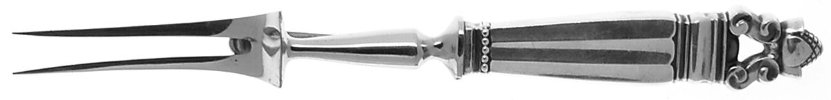 Acorn (Sterling, 1915) Small Steak Carving Fork with Stainless Prongs by Georg Jensen (Denmark)-1