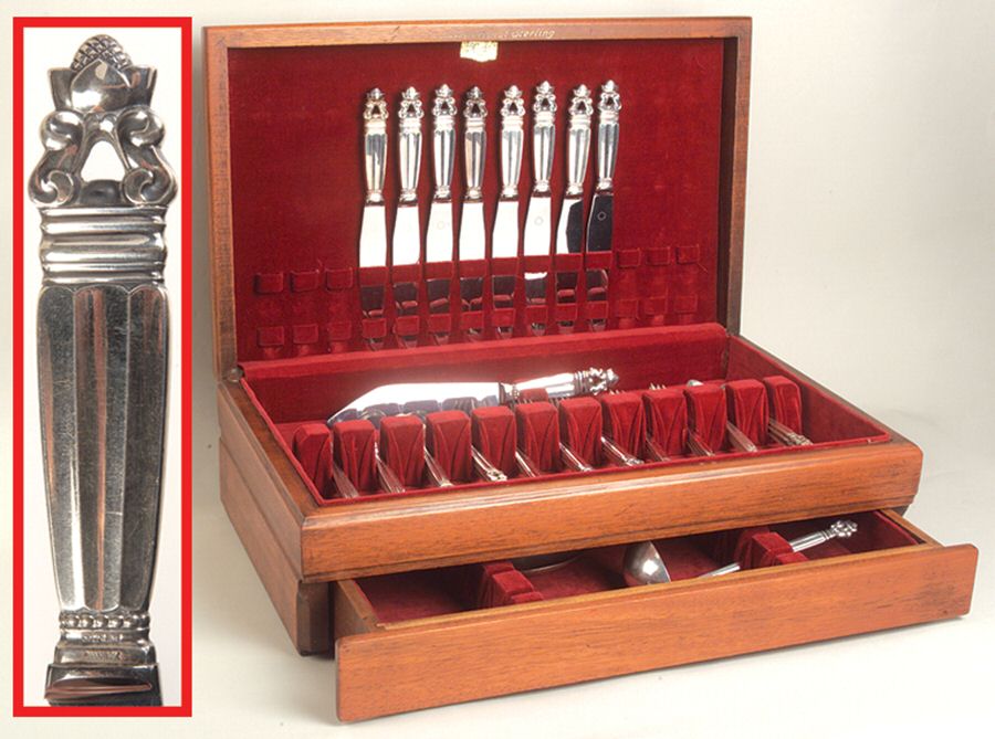 Acorn (Sterling, 1915) 54 Piece Set by Georg Jensen (Denmark)-1