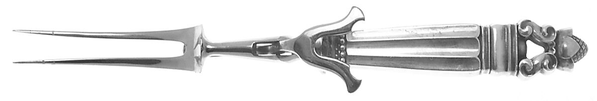 Acorn (Sterling, 1915) Small Steak Carving Fork with Stainless Prongs by Georg Jensen (Denmark)-1