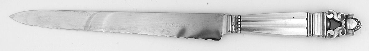 Acorn (Sterling, 1915) Bread Knife with Stainless Blade by Georg Jensen (Denmark)-1