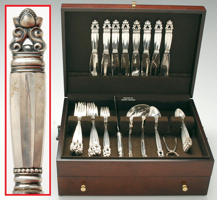 Acorn (Sterling, 1915) 55 Piece Set by Georg Jensen (Denmark)-1