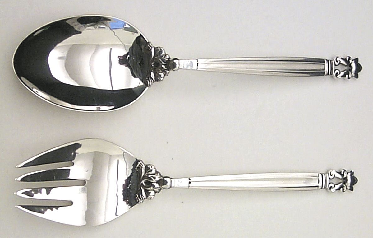 Acorn (Sterling, 1915) Solid 2-Piece Vegetable Serving Set by Georg Jensen (Denmark)-1