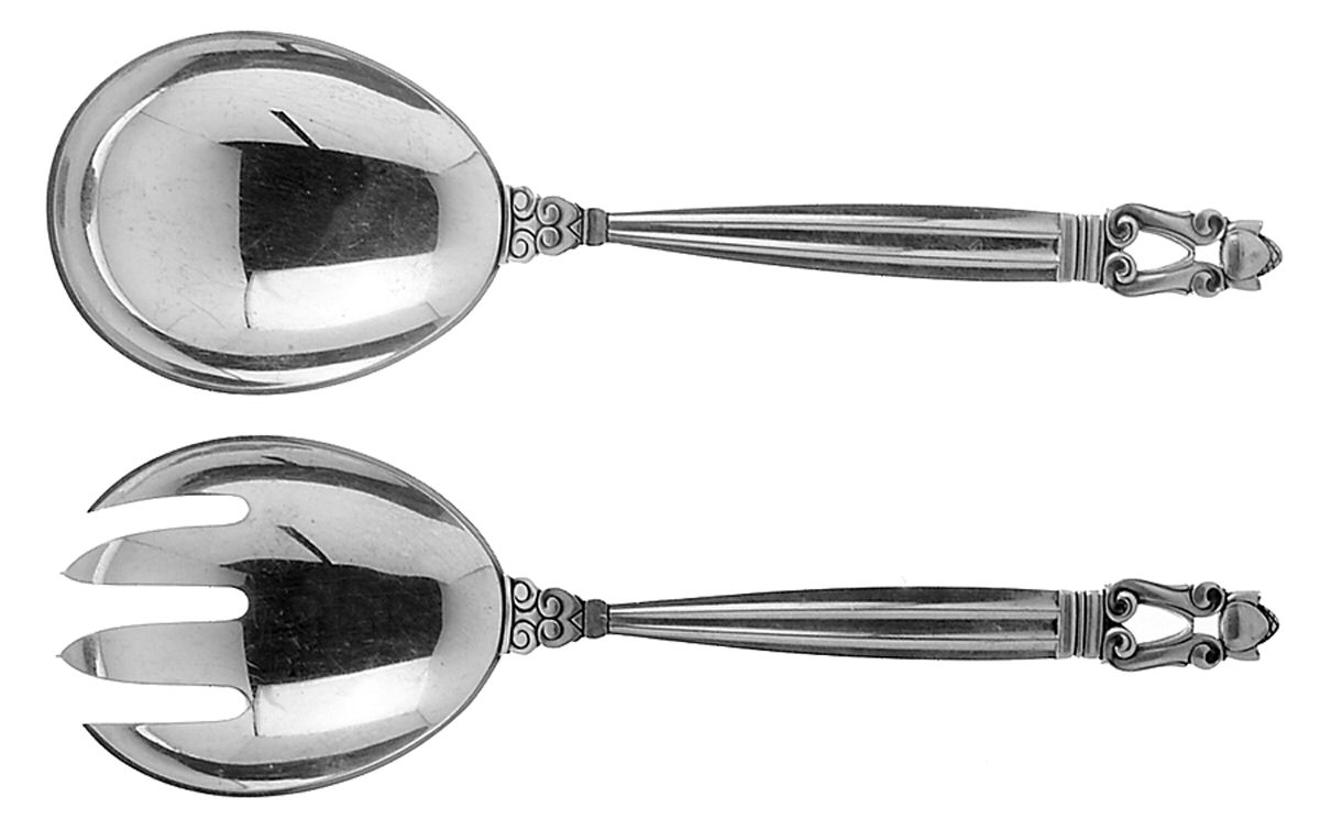 Acorn (Sterling, 1915) Small Solid Serving Set by Georg Jensen (Denmark)-1