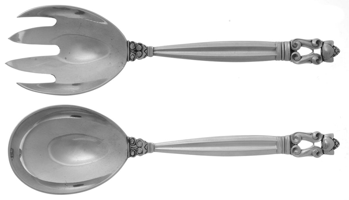 Acorn (Sterling, 1915) Solid Compote Serving Set 2 Piece by Georg Jensen (Denmark)-1