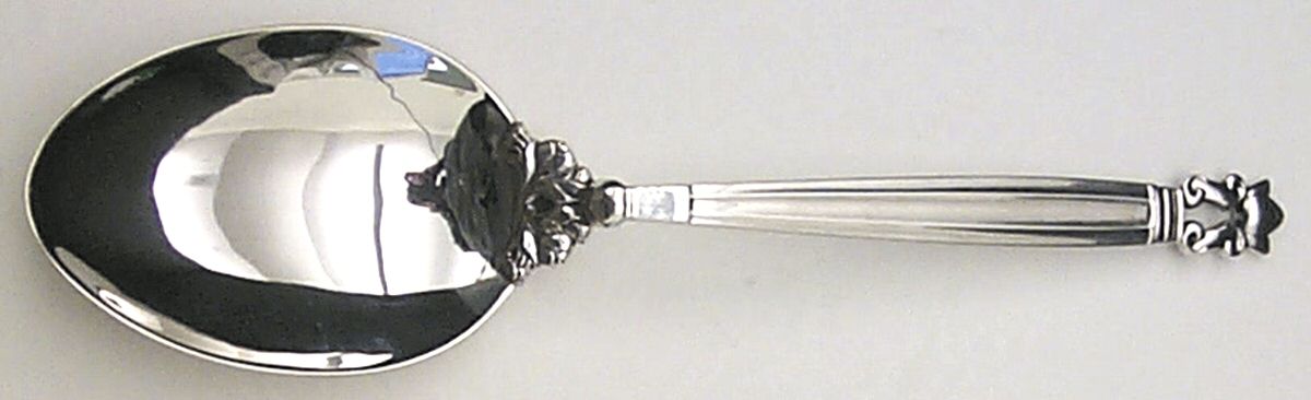 Acorn (Sterling, 1915) Vegetable Serving Spoon (Solid) by Georg Jensen (Denmark)-1